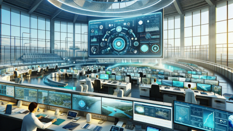 Futuristisch beeld van een regieruimte